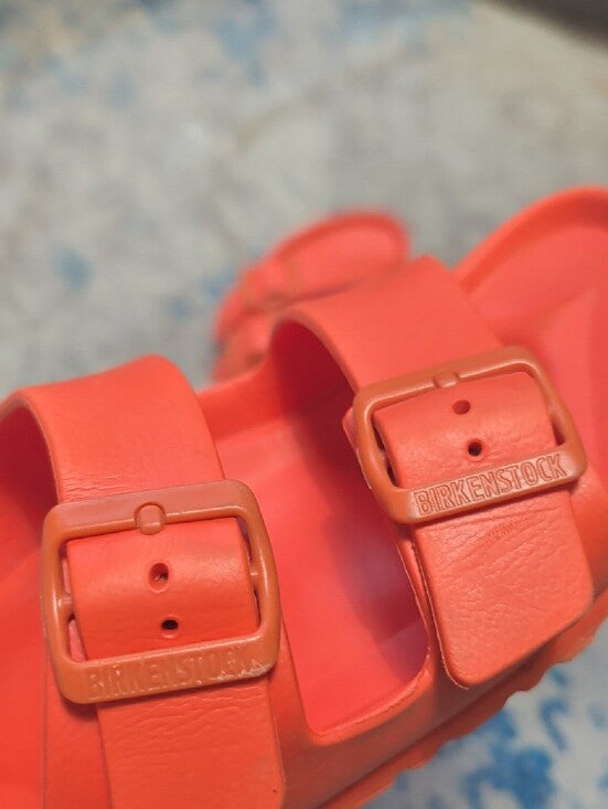 Birkenstock Style Women's Two-Strap Slide Sandals in Bright Coral Women's 37 EUR/ 6.5 US