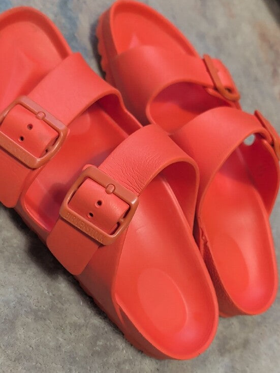 Birkenstock Style Women's Two-Strap Slide Sandals in Bright Coral Women's 37 EUR/ 6.5 US