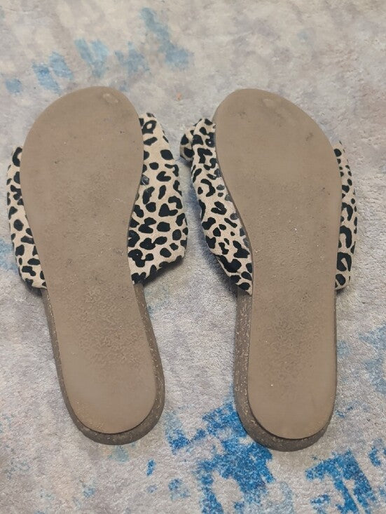 Blowfish Malibu Leopard Bow Slide Sandals in Beige/Black Women's 7 US