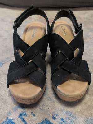 Clarks Black Suede Crisscross Slingback Wedge Sandals Women's 6 US