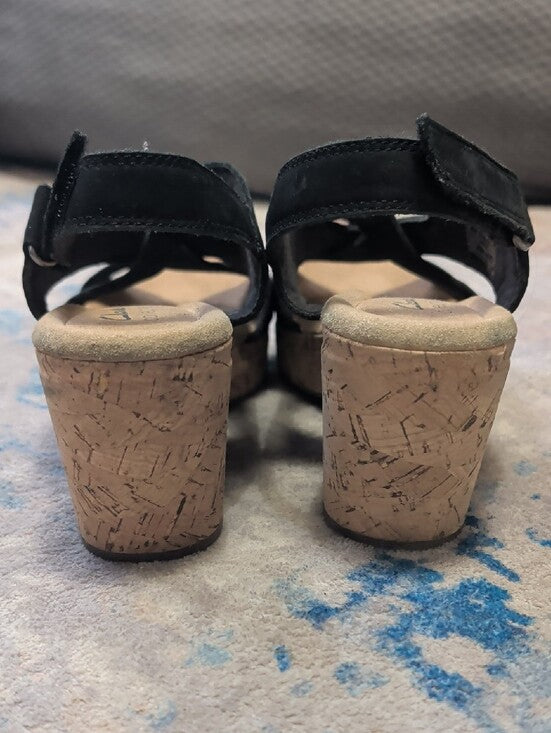 Clarks Black Suede Crisscross Slingback Wedge Sandals Women's 6 US
