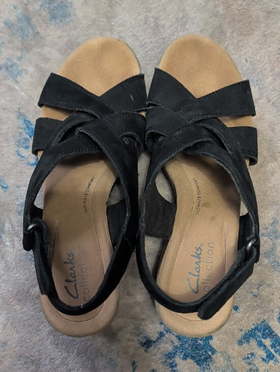 Clarks Black Suede Crisscross Slingback Wedge Sandals Women's 6 US