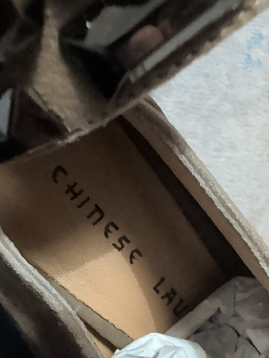 NWOT Chinese Laundry Suede Peep-Toe Taupe Platform Wedge Booties w/ Studded Cuff 8 US