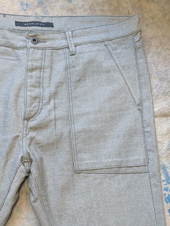 Sean John Retro Light Gray Cargo Trousers Mens W38" 100% Cotton
