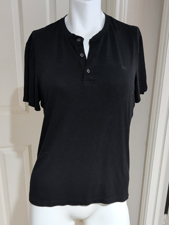 Buttercloth Luxe Black Short-Sleeve Henley Polo Women's Small Slim Fit