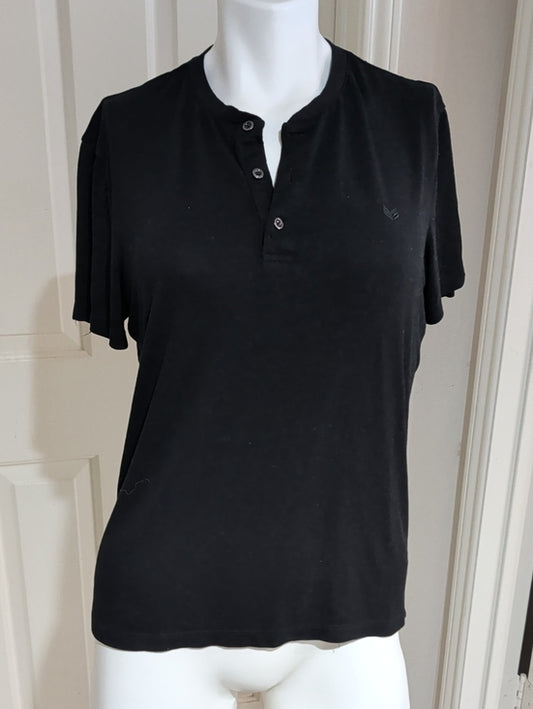 Buttercloth Luxe Black Short-Sleeve Henley Polo Women's Small Slim Fit