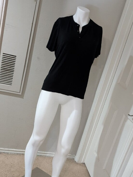 Buttercloth Luxe Black Short-Sleeve Henley Polo Women's Small Slim Fit