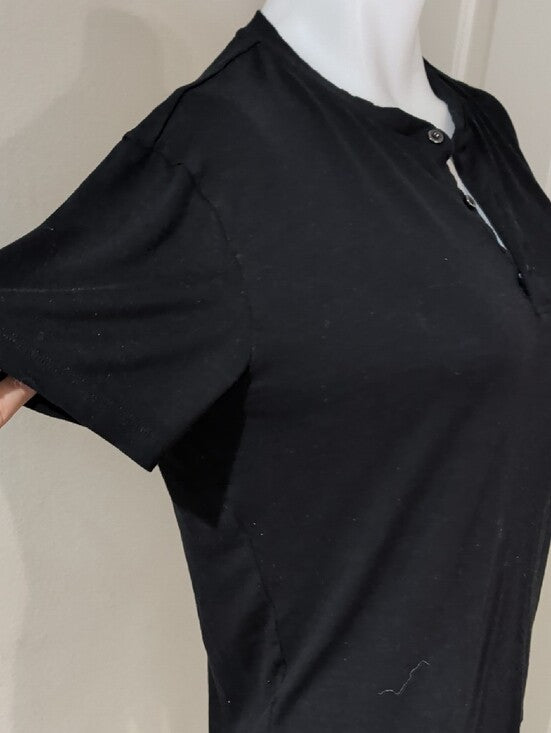 Buttercloth Luxe Black Short-Sleeve Henley Polo Women's Small Slim Fit