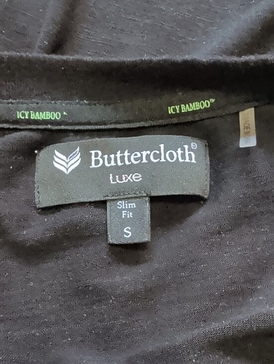 Buttercloth Luxe Black Short-Sleeve Henley Polo Women's Small Slim Fit