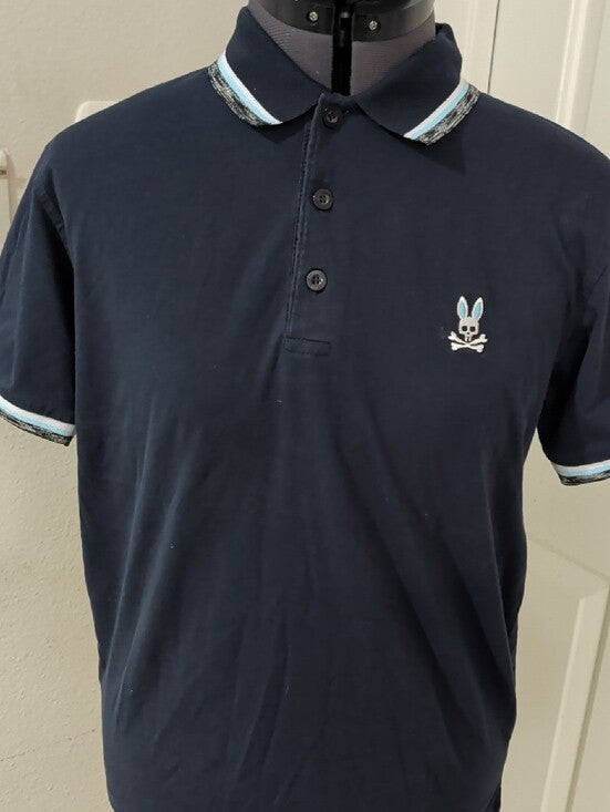 Psycho Bunny Navy Short-Sleeve Polo with Contrast Trim Men's Medium