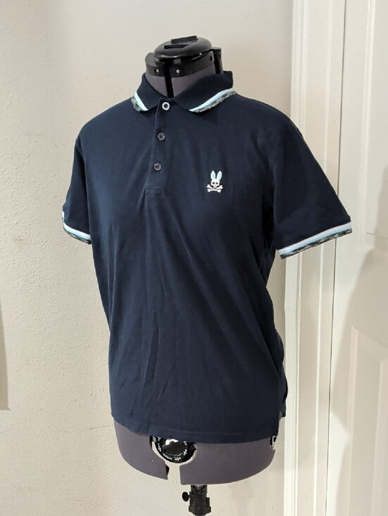 Psycho Bunny Navy Short-Sleeve Polo with Contrast Trim Men's Medium