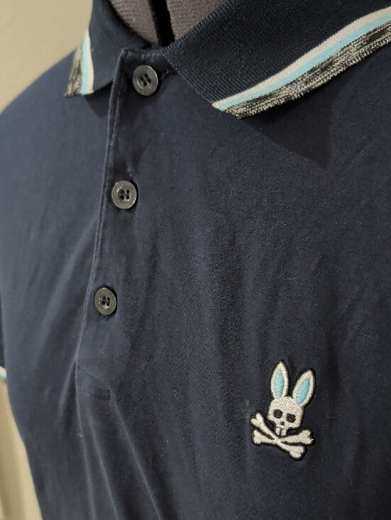 Psycho Bunny Navy Short-Sleeve Polo with Contrast Trim Men's Medium