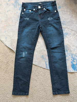True Religion Kids Relaxed Slim Dark Blue Distressed Denim Jeans Boy's 10 US