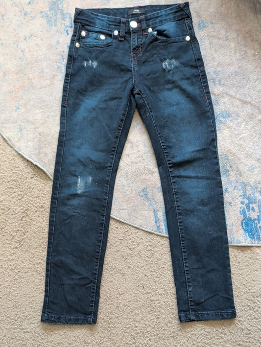 True Religion Kids Relaxed Slim Dark Blue Distressed Denim Jeans Boy's 10 US