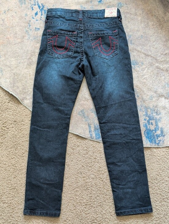 True Religion Kids Relaxed Slim Dark Blue Distressed Denim Jeans Boy's 10 US