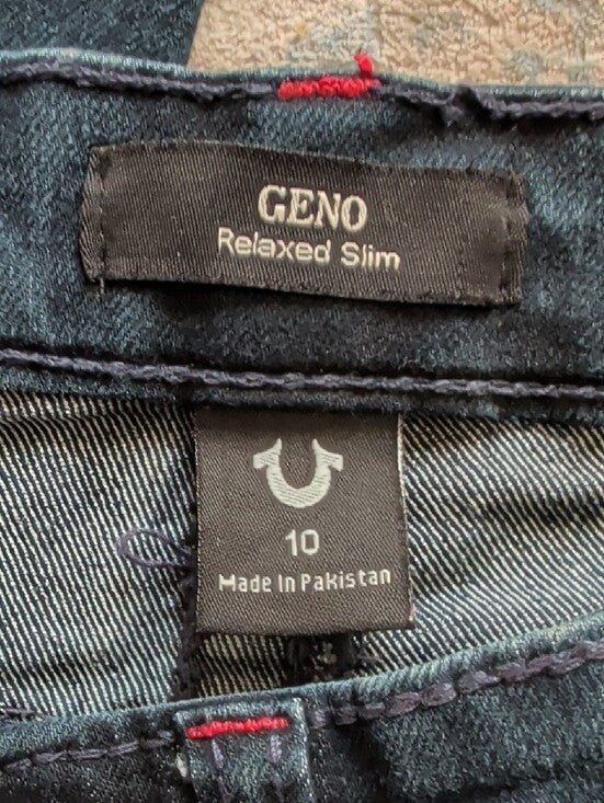 True Religion Kids Relaxed Slim Dark Blue Distressed Denim Jeans Boy's 10 US