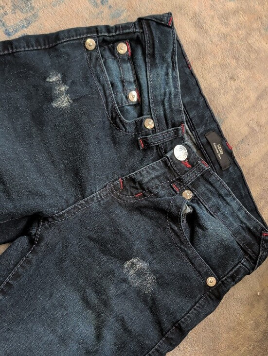 True Religion Kids Relaxed Slim Dark Blue Distressed Denim Jeans Boy's 10 US
