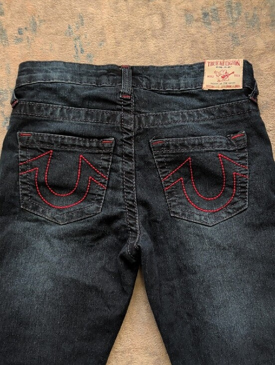 True Religion Kids Relaxed Slim Dark Blue Distressed Denim Jeans Boy's 10 US
