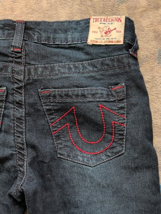True Religion Kids Relaxed Slim Dark Blue Distressed Denim Jeans Boy's 10 US