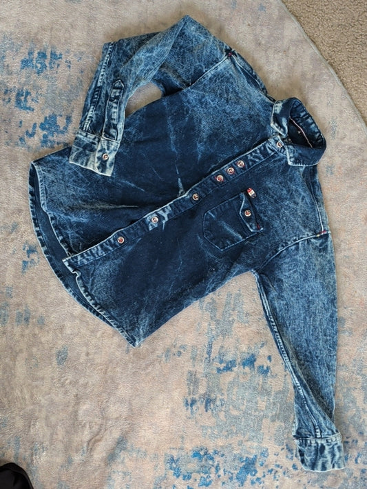 Fire Boys Casuals Kids Washed Dark Blue Denim Corduroy Shirt Boy's 4 US