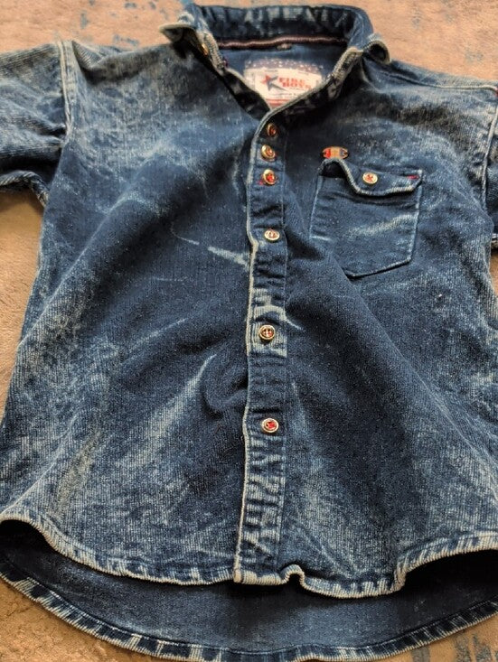 Fire Boys Casuals Kids Washed Dark Blue Denim Corduroy Shirt Boy's 4 US