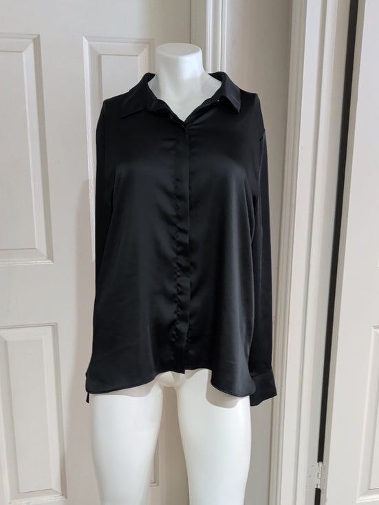 a new day Black Satin Button-Down Blouse Women's XL