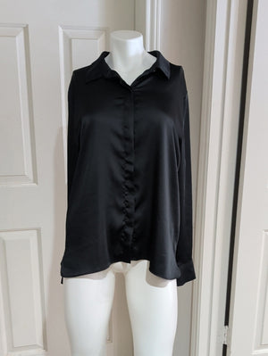 a new day Black Satin Button-Down Blouse Women's XL