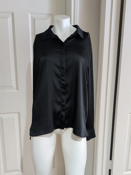 a new day Black Satin Button-Down Blouse Women's XL