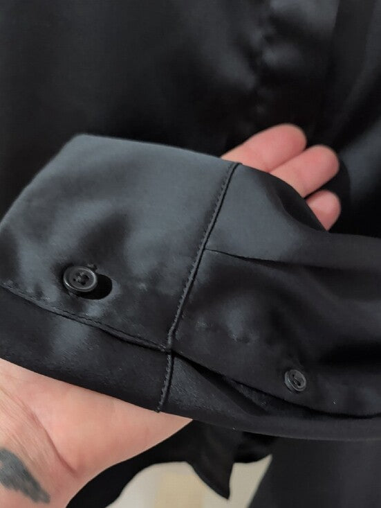 a new day Black Satin Button-Down Blouse Women's XL