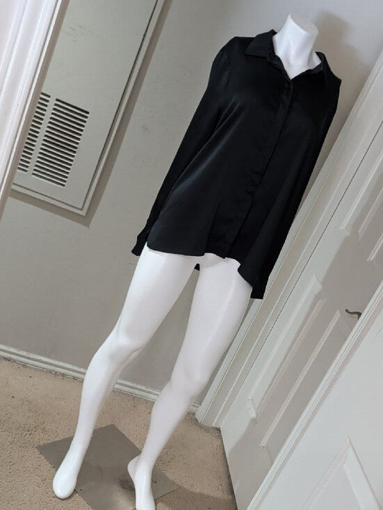 a new day Black Satin Button-Down Blouse Women's XL