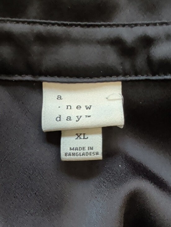 a new day Black Satin Button-Down Blouse Women's XL