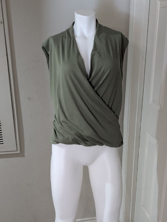 Nine West Olive Green Surplice Drape Sleeveless Camisole Women's Large