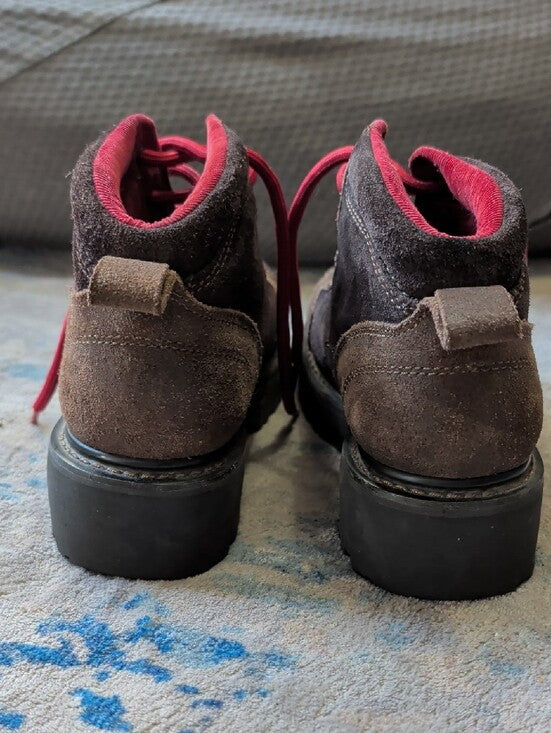 American Eagle Dark Brown Suede High-Top Sneakers with Pink Accents Women's 7 US