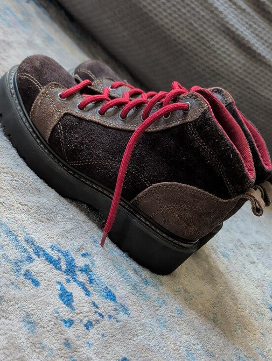American Eagle Dark Brown Suede High-Top Sneakers with Pink Accents Women's 7 US