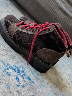 American Eagle Dark Brown Suede High-Top Sneakers with Pink Accents Women's 7 US
