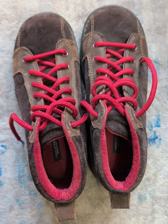 American Eagle Dark Brown Suede High-Top Sneakers with Pink Accents Women's 7 US