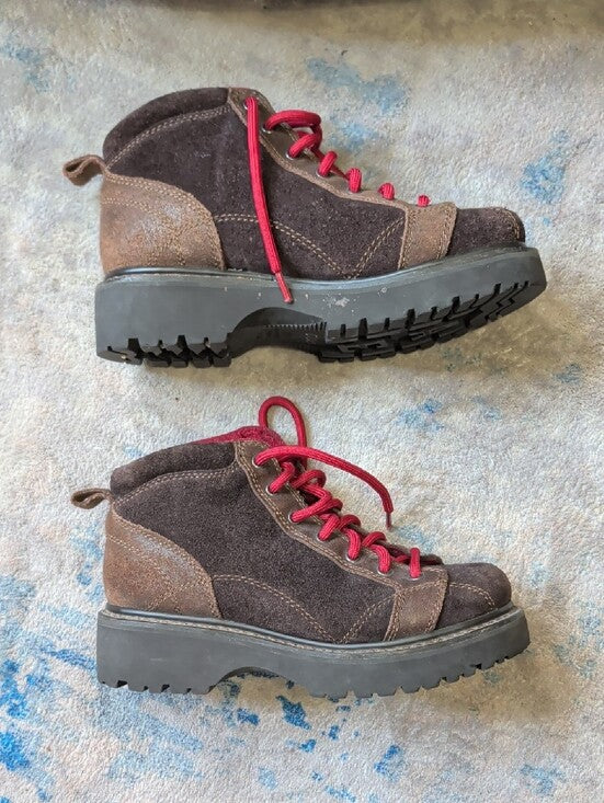American Eagle Dark Brown Suede High-Top Sneakers with Pink Accents Women's 7 US