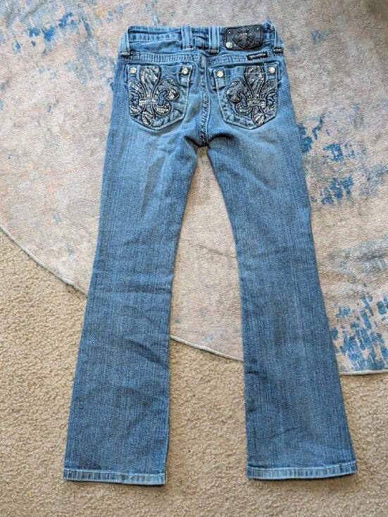 Miss Me Girls Kids Blue Flare Jeans with Subtle Whiskering Girls 7 US