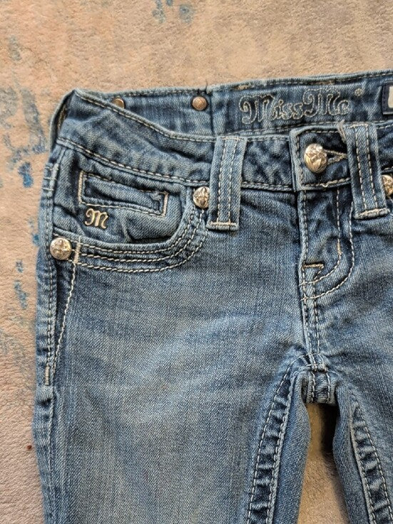 Miss Me Girls Kids Blue Flare Jeans with Subtle Whiskering Girls 7 US