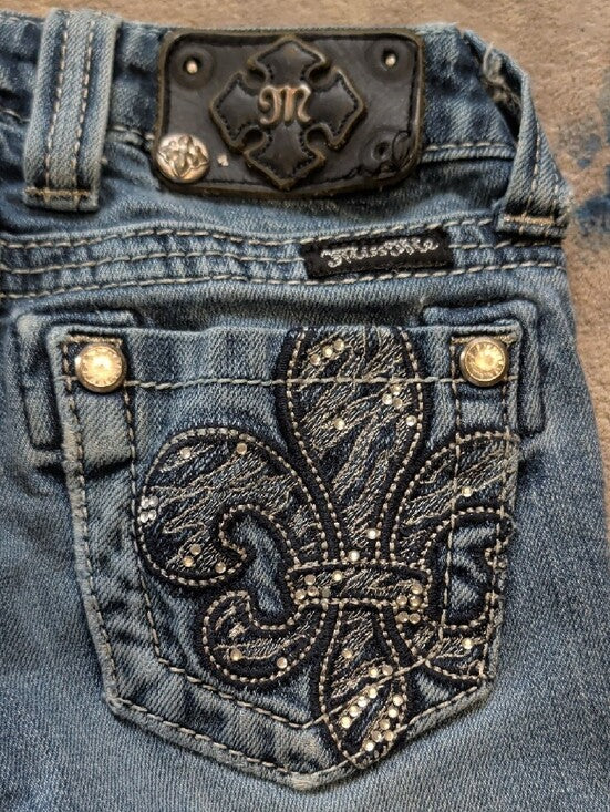 Miss Me Girls Kids Blue Flare Jeans with Subtle Whiskering Girls 7 US