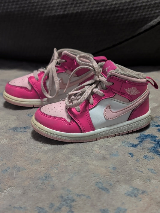 Air Jordan 1 Mid "Fierce Pink" Jordan Kids High-Top Sneakers - Pink & White Girls 8C US
