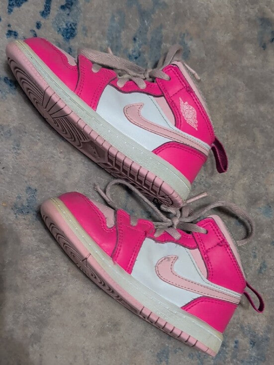 Air Jordan 1 Mid "Fierce Pink" Jordan Kids High-Top Sneakers - Pink & White Girls 8C US
