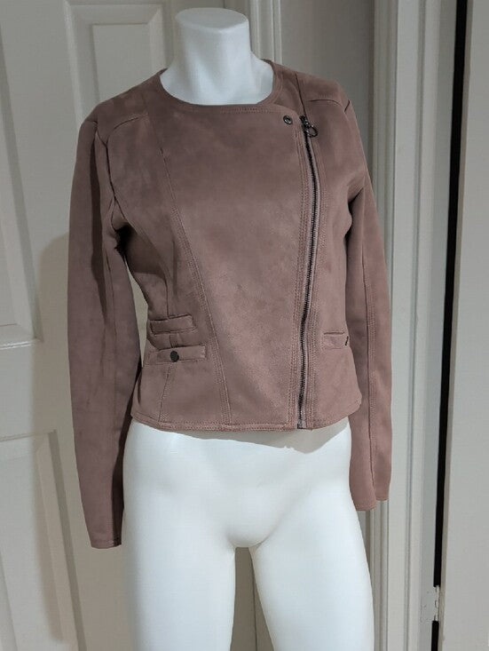 Haute Monde Dusty Mauve Suede-Look Moto Jacket Women's Medium