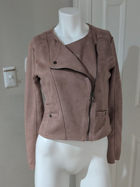 Haute Monde Dusty Mauve Suede-Look Moto Jacket Women's Medium
