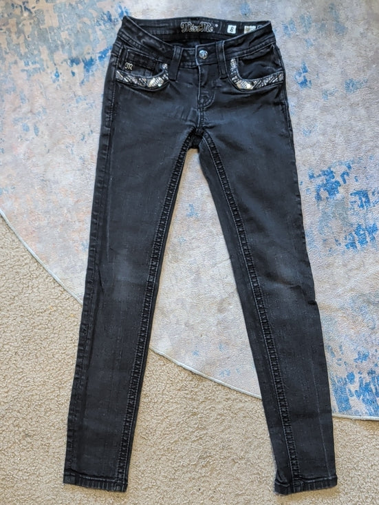 Miss Me Kids Black Skinny Jeans with Sequin Pocket Trim Girl's 8 US