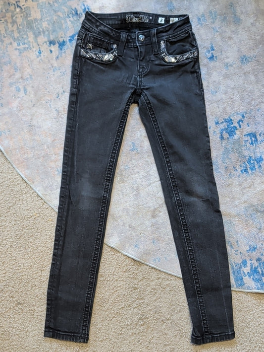 Miss Me Kids Black Skinny Jeans with Sequin Pocket Trim Girl's 8 US