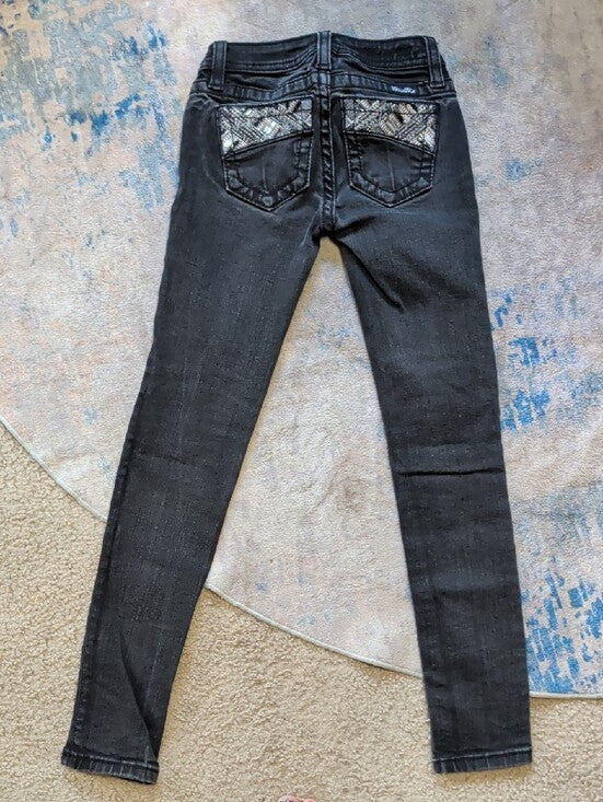 Miss Me Kids Black Skinny Jeans with Sequin Pocket Trim Girl's 8 US