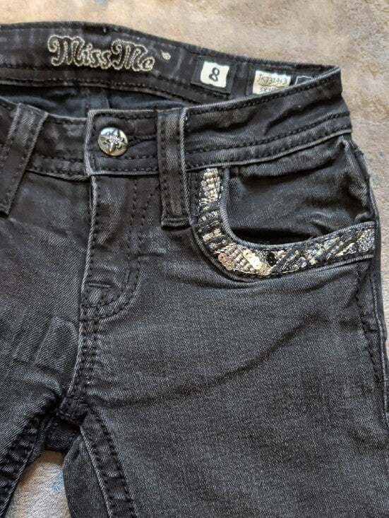 Miss Me Kids Black Skinny Jeans with Sequin Pocket Trim Girl's 8 US