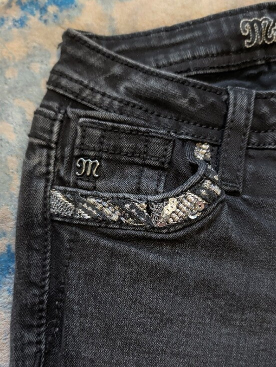 Miss Me Kids Black Skinny Jeans with Sequin Pocket Trim Girl's 8 US