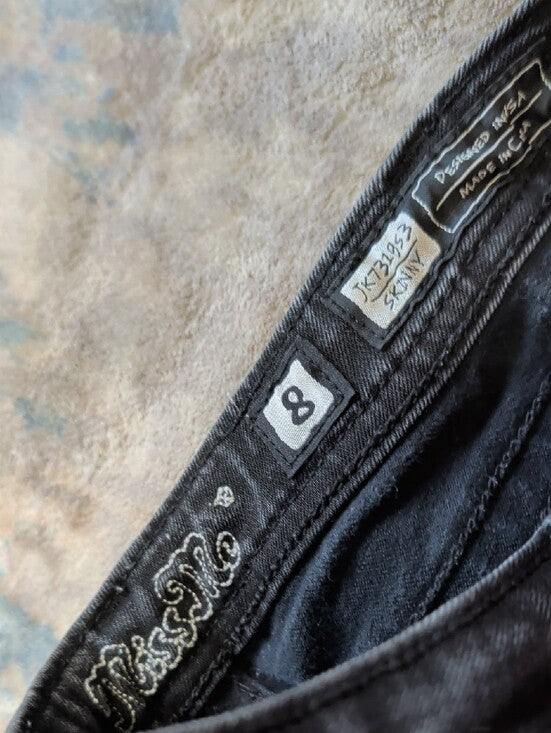 Miss Me Kids Black Skinny Jeans with Sequin Pocket Trim Girl's 8 US